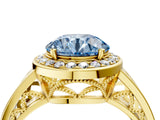 Yellow gold Fancy Blue Round Cut Diamond Halo Ring with Split Shank and Bezel Accents and Prong Setting_4