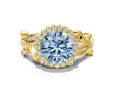 Yellow gold Fancy Blue Round Cut Diamond Halo Ring with Vintage Split Shank and Four-Prong Setting_36