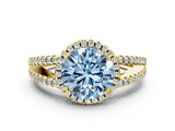 Yellow gold Fancy Blue Round Cut Diamond Halo Split Shank Engagement Ring_39