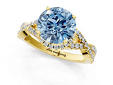 Yellow gold Fancy Blue Round Cut Diamond  Halo Twist Band Solitaire Prong Setting Ring_37