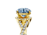 Yellow gold Fancy Blue Round Cut Diamond  Halo Twist Band Solitaire Prong Setting Ring_41