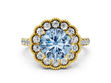 Yellow gold Fancy Blue Round  Cut Diamond Milgrain Floral Halo Engagement Ring with Pavé Band_15