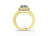 Yellow gold Fancy Blue Round Cut Diamond Milgrain Halo Engagement Ring with Round Pavé Band and Prong Setting_16