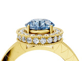 Yellow gold Fancy Blue Round Cut Diamond Milgrain Halo Engagement Ring with Round Pavé Band and Prong Setting_17