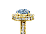 Yellow gold Fancy Blue Round Cut Diamond Milgrain Halo Engagement Ring with Round Pavé Band and Prong Setting_18