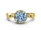 Yellow gold Fancy Blue Round  Cut Diamond Milgrain Marquise Band with Prong Setting_3