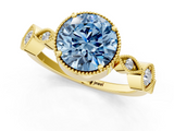 Yellow gold Fancy Blue Round  Cut Diamond Milgrain Marquise Band with Prong Setting_4