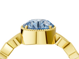 Yellow gold Fancy Blue Round  Cut Diamond Milgrain Marquise Band with Prong Setting_7