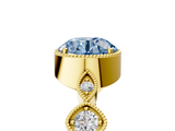 Yellow gold Fancy Blue Round  Cut Diamond Milgrain Marquise Band with Prong Setting_8