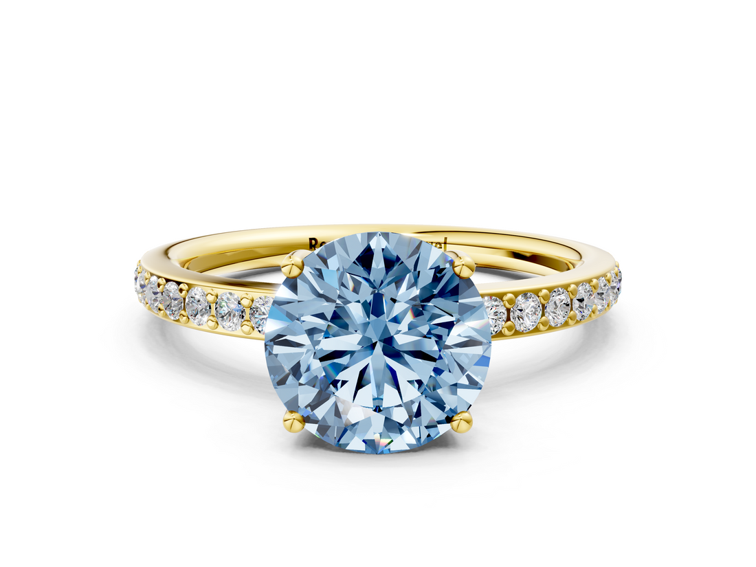 Yellow gold Fancy Blue Round  Cut Diamond Pavé Band Ring with Four-Prong Setting_23