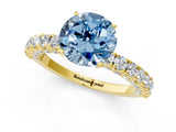 Yellow gold Fancy Blue Round Cut Diamond Pavé Band Solitaire Ring with Prong Setting_46