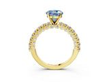 Yellow gold Fancy Blue Round Cut Diamond Pavé Band Solitaire Ring with Prong Setting_48