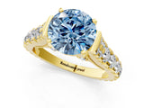 Yellow gold Fancy Blue Round  Cut Diamond Pavé Band Solitaire with Four-Prong Setting_16