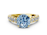 Yellow gold Fancy Blue Round  Cut Diamond Pavé Band Solitaire with Four-Prong Setting_3