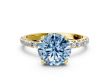 Yellow gold Fancy Blue Round  Cut Diamond Pavé Band Solitaire with Four-Prong Setting_3