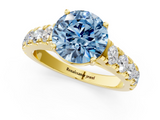 Yellow gold Fancy Blue Round  Cut Diamond Pavé Band Solitaire with Four-Prong Setting_4