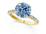 Yellow gold Fancy Blue Round  Cut Diamond Pavé Band Solitaire with Four-Prong Setting_4