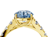 Yellow gold Fancy Blue Round  Cut Diamond Pavé Band Solitaire with Four-Prong Setting_7