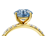Yellow gold Fancy Blue Round  Cut Diamond Pavé Band Solitaire with Four-Prong Setting_7