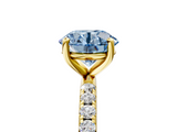 Yellow gold Fancy Blue Round  Cut Diamond Pavé Band Solitaire with Four-Prong Setting_8