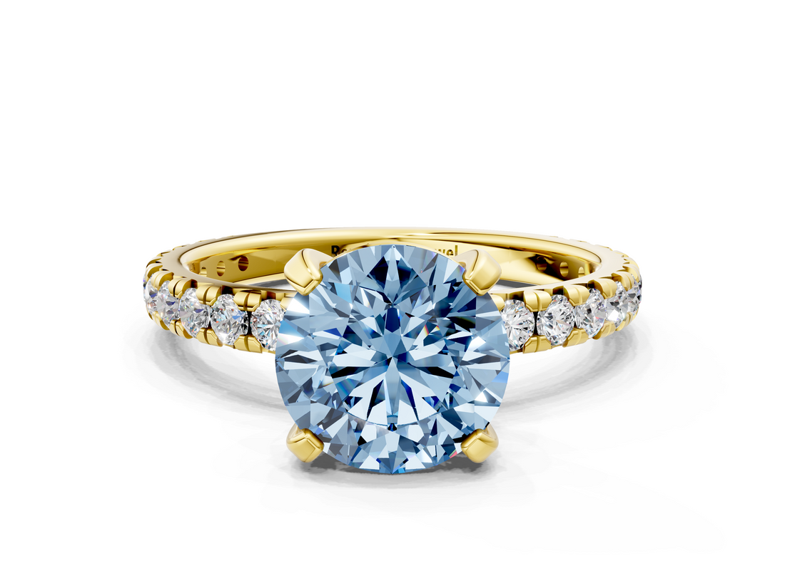 Yellow gold Fancy Blue Round  Cut Diamond Pavé Band with Four-Prong Setting_51