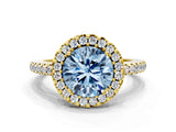 Yellow gold Fancy Blue Round Cut Diamond Pavé Halo Ring with Four-Prong Setting_36