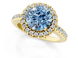 Yellow gold Fancy Blue Round Cut Diamond Pavé Halo Ring with Four-Prong Setting_37