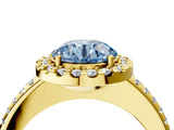 Yellow gold Fancy Blue Round Cut Diamond Pavé Halo Ring with Four-Prong Setting_40
