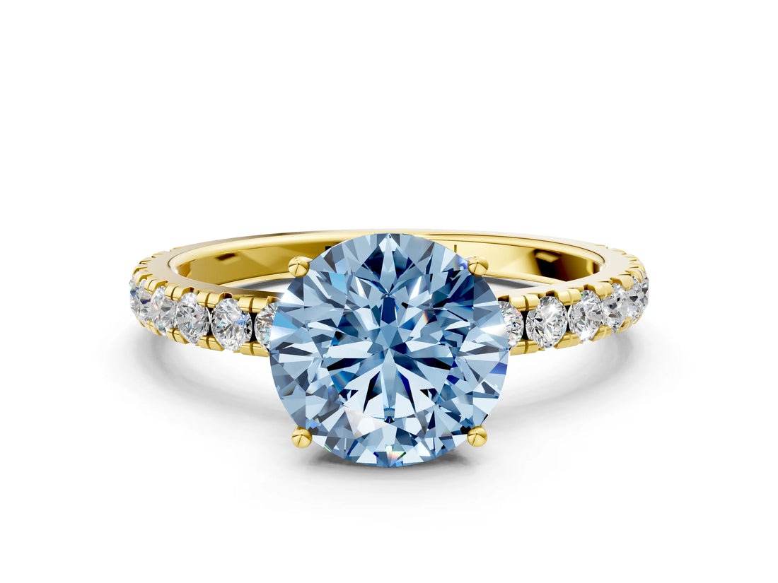 Yellow gold Fancy Blue Round Cut Diamond Pavé Solitaire Engagement Ring with Four-Prong Setting_85