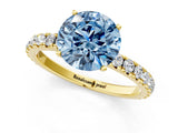 Yellow gold Fancy Blue Round Cut Diamond Pavé Solitaire Engagement Ring with Four-Prong Setting_86