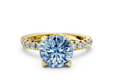 Yellow gold Fancy Blue Round Cut Diamond Pavé Solitaire Ring with Round Band and Prong Setting_12