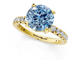 Yellow gold Fancy Blue Round Cut Diamond Pavé Solitaire Ring with Round Band and Prong Setting_13
