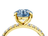 Yellow gold Fancy Blue Round Cut Diamond Pavé Solitaire Ring with Round Band and Prong Setting_16