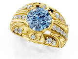 Yellow gold Fancy Blue Round Cut Diamond Pave Art Deco Split Shank Ring with Four-Prong Setting_1