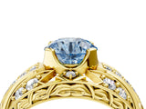 Yellow gold Fancy Blue Round Cut Diamond Pave Art Deco Split Shank Ring with Four-Prong Setting_4