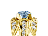 Yellow gold Fancy Blue Round Cut Diamond Pave Art Deco Split Shank Ring with Four-Prong Setting_5