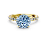 Yellow gold Fancy Blue Round Cut Diamond Pave Band Solitaire Ring with Four-Prong Setting_58