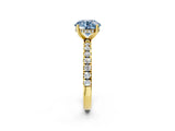 Yellow gold Fancy Blue Round Cut Diamond Pave Band Solitaire Ring with Four-Prong Setting_60
