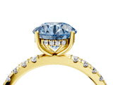 Yellow gold Fancy Blue Round Cut Diamond Pave Band Solitaire Ring with Four-Prong Setting_62
