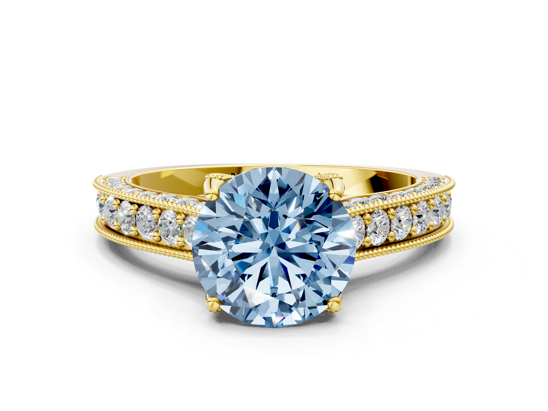 Yellow gold Fancy Blue Round  Cut Diamond Pave Band with Four-Prong Setting_36