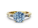 Yellow gold Fancy Blue Round  Cut Diamond Ring with Baguette Side Stones, Channel Set Band, and Four-Prong Setting_36