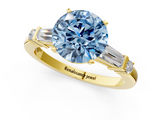 Yellow gold Fancy Blue Round  Cut Diamond Ring with Baguette Side Stones, Channel Set Band, and Four-Prong Setting_4