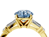 Yellow gold Fancy Blue Round  Cut Diamond Ring with Baguette Side Stones, Channel Set Band, and Four-Prong Setting_7