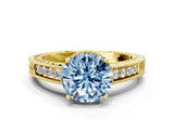 Yellow gold Fancy Blue Round Cut Diamond Ring with Milgrain Pavé Band and Four-Prong Setting_20