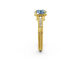 Yellow gold Fancy Blue Round Cut Diamond Ring with Milgrain Pavé Band and Four-Prong Setting_22
