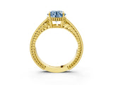 Yellow gold Fancy Blue Round Cut Diamond Ring with Milgrain Pavé Band and Four-Prong Setting_23