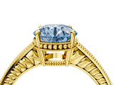 Yellow gold Fancy Blue Round Cut Diamond Ring with Milgrain Pavé Band and Four-Prong Setting_24