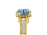 Yellow gold Fancy Blue Round Cut Diamond Ring with Milgrain Pavé Band and Four-Prong Setting_25