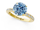 Yellow gold Fancy Blue Round  Cut Diamond Ring with Pavé Band and Four-Prong Setting_71