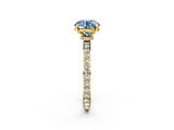 Yellow gold Fancy Blue Round  Cut Diamond Ring with Pavé Band and Four-Prong Setting_72